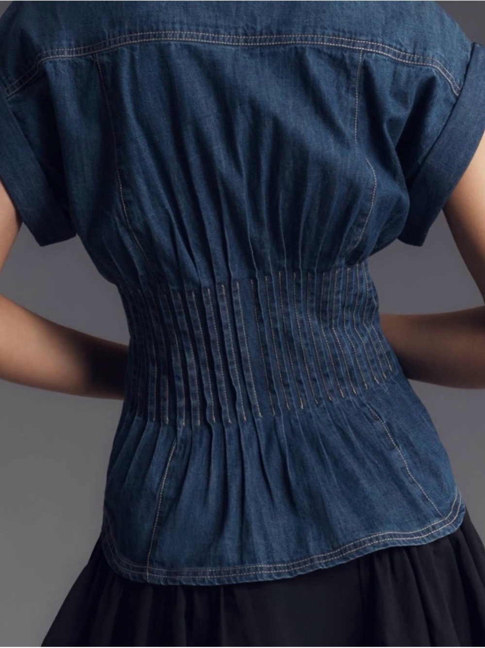 NWT The Linden Denim Pleated Waisted Blouse by Pilcro Size Small - Picture 2 of 8